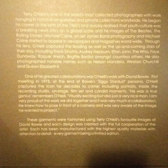 David Bowie by Terry O'Neill Rare Limited Edition #65 Iconic Images T-shirt NWT - Picture 5 of 8